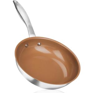 Duxtop Ceramic Nonstick Frying Pan 8" Stir Fry Pan Skillet with Stainless Steel Handle, PFAS Free, Dishwasher & Oven Safe, All Stovetops & Induction Compatible (Copper)