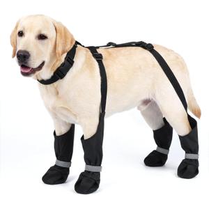 Dog Suspender Boots, Anti-Slip & Fall Waterproof Dog Shoes Leggings, Dog Paw Protector for Small Medium Dogs, Adjustable Dog Boots Pet Shoes for Outdoor Walking Black,XXL