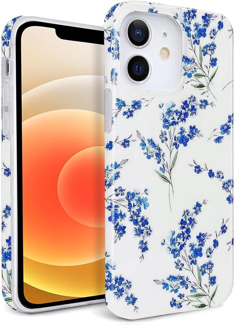 J.west Floral iPhone 12 & iPhone 12 Pro Case 6.1", Soft TPU Flower Pattern Design, Shockproof Bumper for Women & Girls Blue