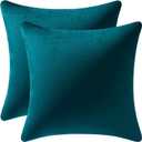 DEZENE Throw Pillow Cases 18x18 Teal: 2 Pack Cozy Soft Velvet Square Decorative Pillow Covers for Farmhouse Home Decor (18" x 18" (Pack of 2))