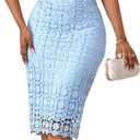 Cololura Women Elegant Floral Lace Mesh Short Sleeve Formal Evening Gown Party Bodycon Pencil Dress (Large, Blue-2)