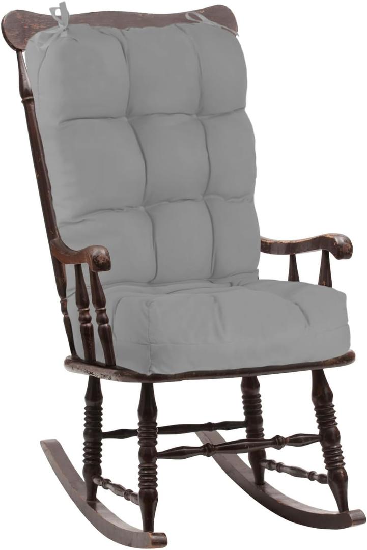 Rocking Chair Cushions Set, Thicken Rocking Chair Pads with Ties, Soft Seat Pads Cushion Tufted Back and Seat Cushion Chair Pads for Home, Kitchen, Office (Grey)