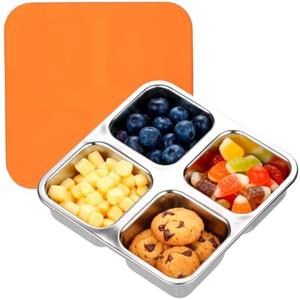 JUSTASHOW Stainless Steel Snack Containers with Lids, Lunchable Container 4 Compartment Snack Containers, Small Bento Lunch Box Divided Food Storage for Portion Control Meal Prep Reusable Snackle