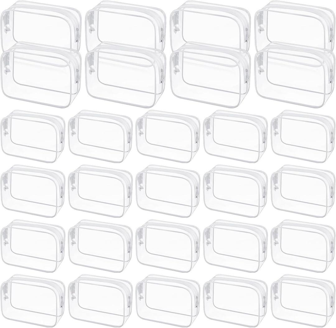 28 Pack Clear Cosmetic Bags Makeup Bags Bulk, Portable Waterproof Travel Toiletry Bag Organizer Plastic Toiletry Carry Pouch with Zipper, for Travel Women Men Bathroom Organizing, 7.1"x 4.7"x 2.4"