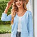 GRACE KARIN Women's 2025 Cropped Cardigan 3/4 Sleeve Lightweight Crochet Shrug Hollowed-Out Knit Sweater Tops (Blue, S)