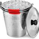 OBTANIM 3 Pack 6L Stainless Steel Metal Ice Buckets Champagne Drink Cooler Storage Ice Pails with Handle and Lid for Party Favors Organizing Home Parties Bar Cooling Supplies