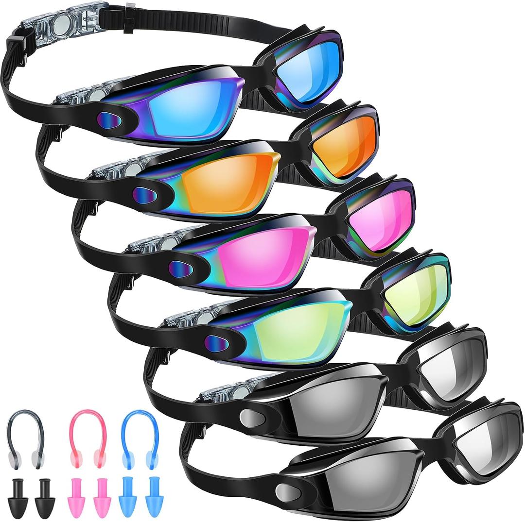 Flutesan 6 Pack Swimming Goggles Adult Kids Anti Fog Pool Goggles with Ear Plugs Nose Clip No Leaking Full Protection