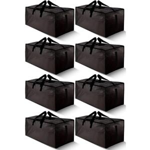 HOMESURE 8 Pack Large Strong Bags with Zippers & Carrying Handles - Water-Resistant - Heavy Duty Storage Tote for Space Saving, Fold Flat, Alternative to Moving Box (Black)