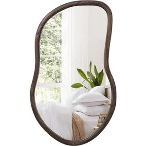 Asymmetrical Wall Mirror Rustic Farmhouse Irregular Mirrors Wood Framed Mirror for Wall Brown Wall Mirrors Decorative Hanging Mirrors for Wall Living Room Bedroom Entryway