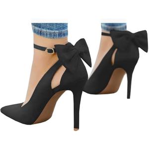Fashare Womens High Heels Bow Tie Back Sexy Stiletto Ankle Strap Wedding Dress Pumps Shoes (10)