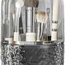 Makeup Brush Holder with Lid, 360 Rotating Cosmetic Tools Organizer with Cover, Dustproof Spinning Makeup Brush Organizer for Vanity, Ideal Gift for Girlfriend Wife Friends (Gray)