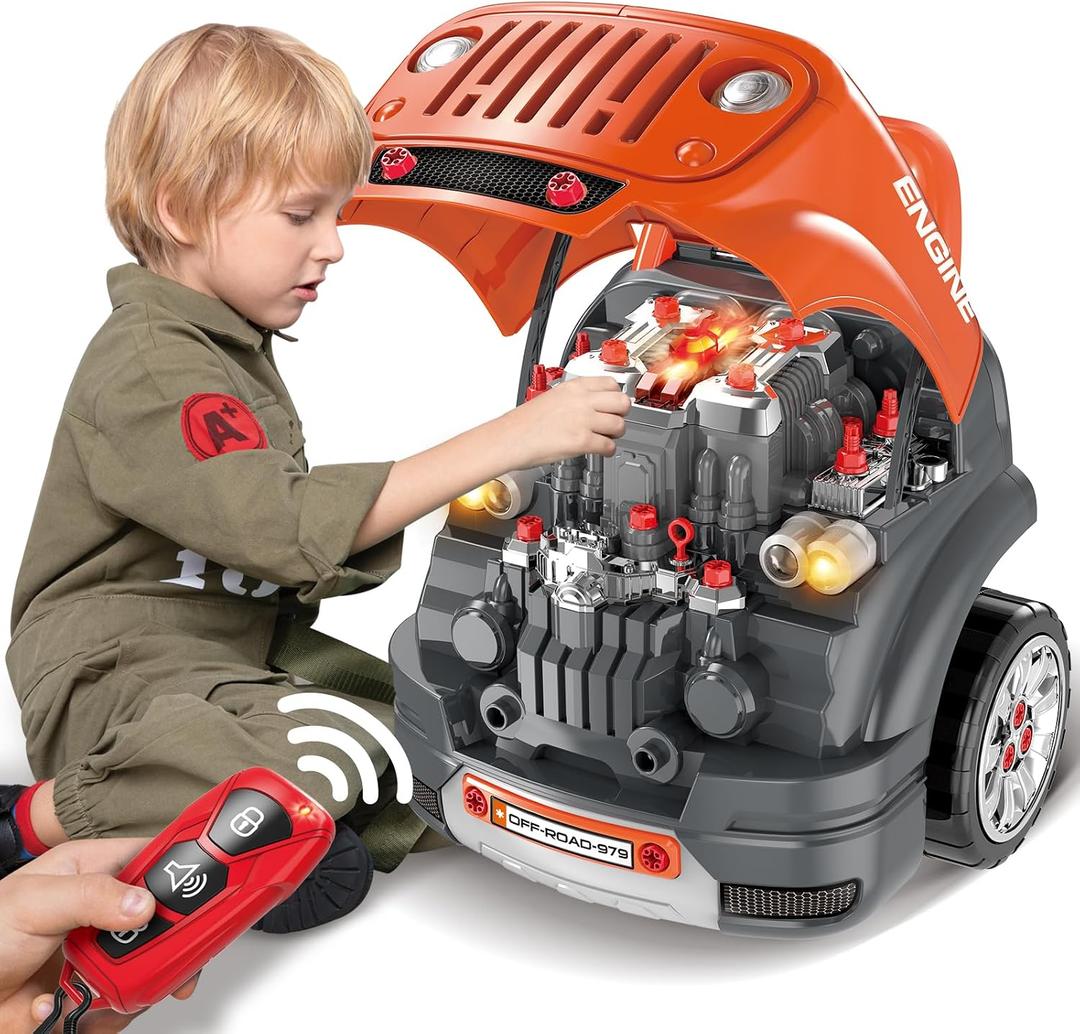 SpringFlower Toys Gifts for 3 4 5 6 7 8 Years Old Boys, Large Truck Engine Toys for Kids 3-8 Years Old, Big Truck Builder Kit, Mechanic Repair Set for Kids, Ideal Christmas, Birthday Gifts