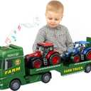 3-in-1 Farm Truck Toys for Kids Ages 3-6 25.6 Inch Extra-Large Inertia Semi Trailer with Lights & Sounds, Detachable Tractor and Light & Sound Farm Vehicle