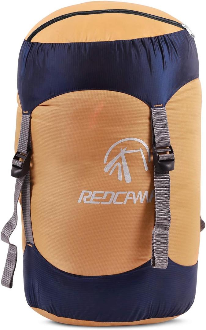 REDCAMP Nylon Compression Stuff Sack, Lightweight Sleeping Bag Compression Sack Great for Backpacking, Hiking and Camping,Blue/Yellow/Army Green/Black, Large