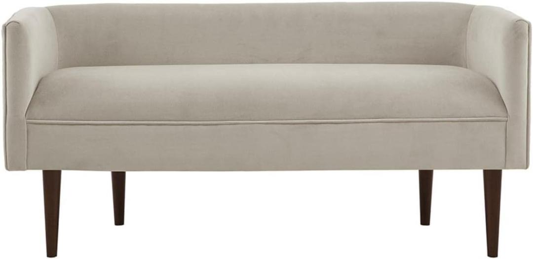 Madison Park Farrah Entryway Accent Bench with Curved Backrest, 8.75" Cushion Seating Bench for Living Room, Compact Bed End Bench with Solid Wood Legs & Soft Poly Velvet Uplhostery, 49" W, Cream, 49 x 19 x 23.75