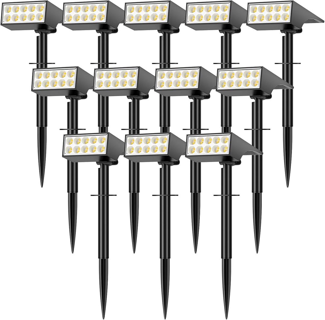 WENATY Solar Lights Outdoor Waterproof IP65, [12 Pack/4 Modes] Spot Solar Light for Outside, Dusk to Dawn LED Solar Powered Yard Garden Landscape Lighting Spotlights for Path Patio Walkway, Warm White