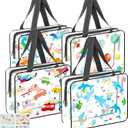 Toy Storage Bags with Zipper,Organizer Bags for Toy with Dinosaur Pattern PVC Waterproof Toy Bags with Handle, for Toys Building Blocks Puzzle (4 Packs)