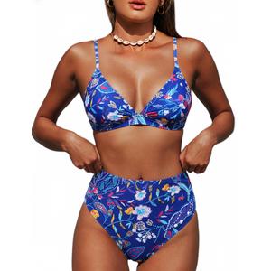 ZAFUL Swim Suits for Women 2026 Bandeau Bikini Sets Thong Bathing Suit Cheeky High Cut Metal Ring Swimsuits M (Purple, M)