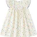 2 x Simplee kids Toddler Girl Dresses Ruffled Sleeves Summer Sundress Dress Bohemian Dress (Beige),Size 80