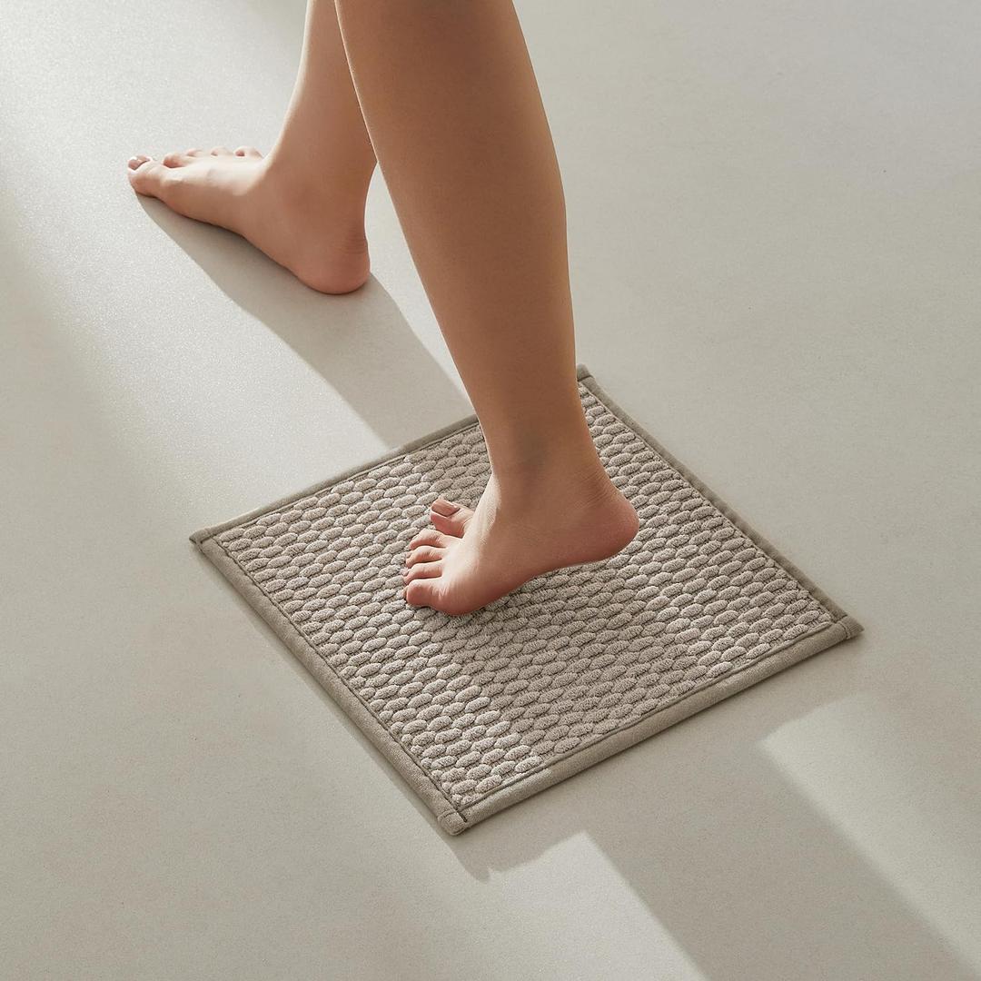 Small Bathroom Rugs, Non Slip Washable Bath Rugs Super Absorbent Bathroom Rug Thin Quick Dry Low Pile Bath Mats, Beige 12"x12"