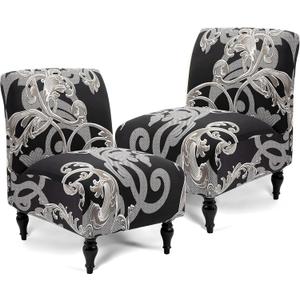 Iauddy Armless Accent Slipper Chair Cover Slipcover,Stretch Spandex Removable Non-Slip Silp Cover for Accent Chair Without Arms Furniture Protector for Living Dining Room(Black/Gray, 2)