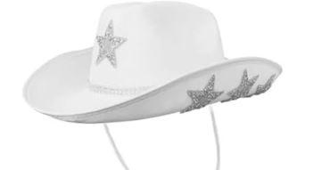 White Cowgirl Hat - Cowboy Hat with Glitter Star Fits Women for Bachelorette Themed Party