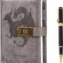 TIEFOSSI Dragon Leather Journal with Pen, Diary with Combination Lock, Lined/Blank Paper Notebook, B6 Writing Journals Stationery (Gray)