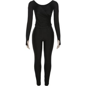 Women's V-neck High Waisted Tight Pants Casual Sports Suit, 2XL