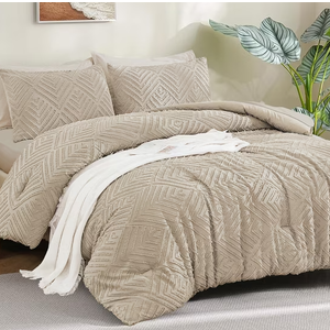 ANGENIA California King Comforter Sets Oatmeal - 7 Pieces Bed in a Bag Cal King Bedding Comforter Sets - Boho Tufted Fluffy Lightweight Bed Sets with Comforter, Sheets, Pillowcases & Shams