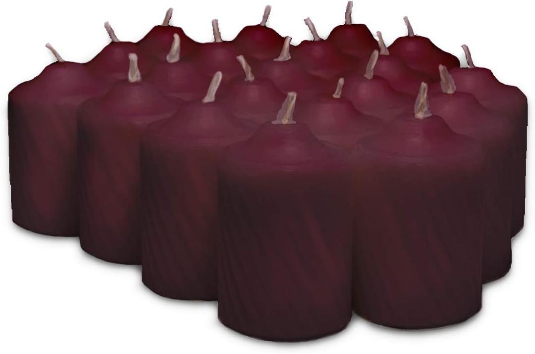 Burgundy Mulberry Scented Votive Candles - 15 Hour Long Burn Time - Textured Finish - Box of 20