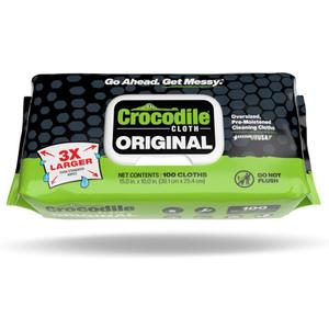 Crocodile Cloth Original Cleaning Wipes, Heavy-Duty Multi-Surface Hand & Tool Wipes, Water-Based, Safe on Skin, 100 Count, 15 x 10 Inch