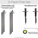 EXCELLO GLOBAL PRODUCTS Premium String Light Poles - 2 Pack - Extends to 10 Feet Yard Mount (Grass/Dirt)