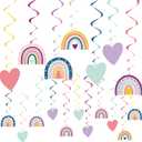 42 Pcs Boho Baby Shower Rainbow Decor Pastel Birthday Party Hanging Swirls Decorations for Romantic Wall Ceiling Decoration Cutouts for Wedding School Classroom(Cute Color)