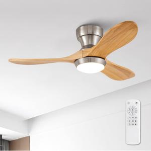 36 Inch Wood Flush Mount Ceiling Fans with Lights and Remote, Dimmable 3 Blade Wood Bedroom Ceiling Fan Outdoor Ceiling Fans for Patios Low Profile Ceiling Fan with Light for Bedroom Indoor