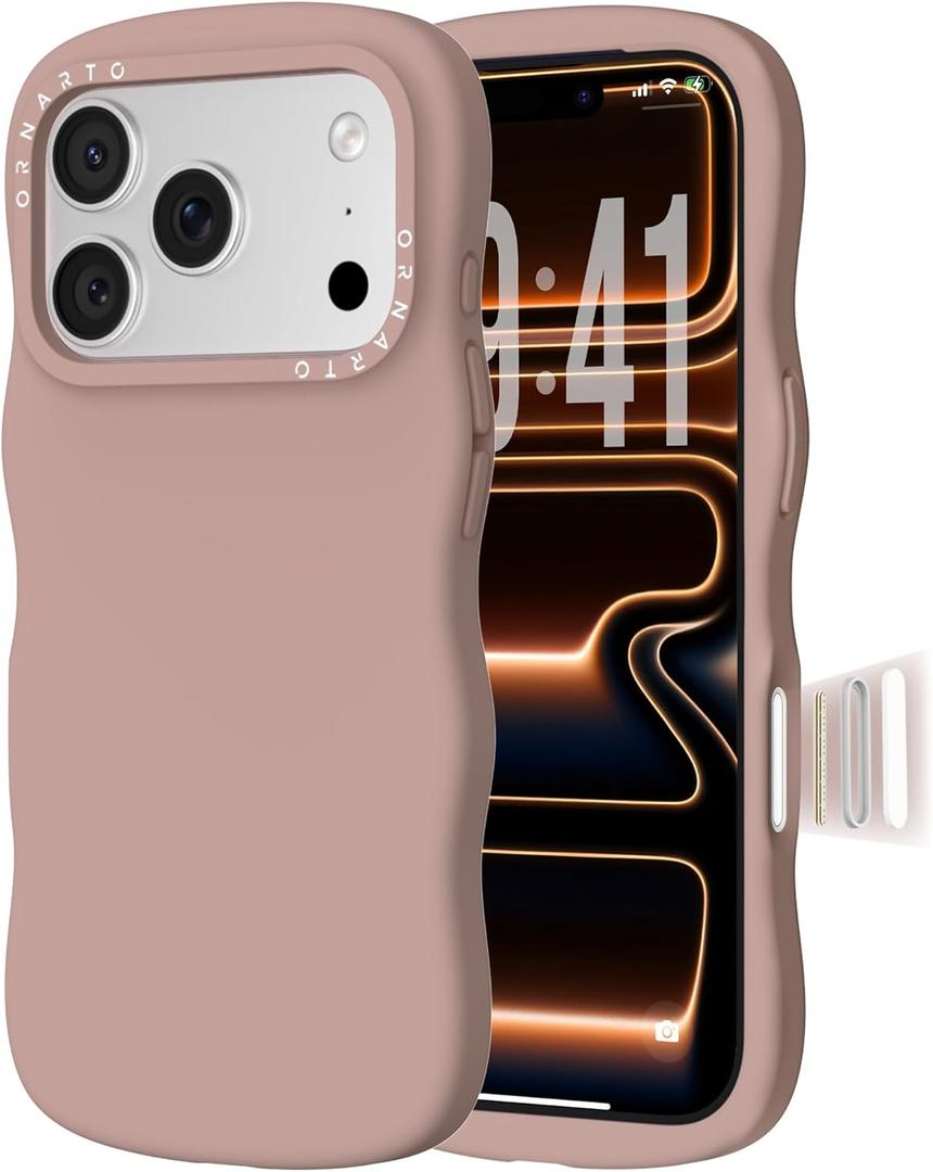 ORNARTO for iPhone 17 Pro Max Case for Women Girls Cute Wave Edge | Camera Control Button | Shockproof Liquid Silicone Phone Case for iPhone 17 Pro Max 6.9", Latte