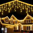 WBao Christmas Lights Outdoor, 432 LED 33FT Icicle Lights with 81 Drops, Remote Control, 3 Timer Settings, 8 Modes, Waterproof, Connectable Fairy Lights for Wedding, Holiday Eaves Decor, Warm White