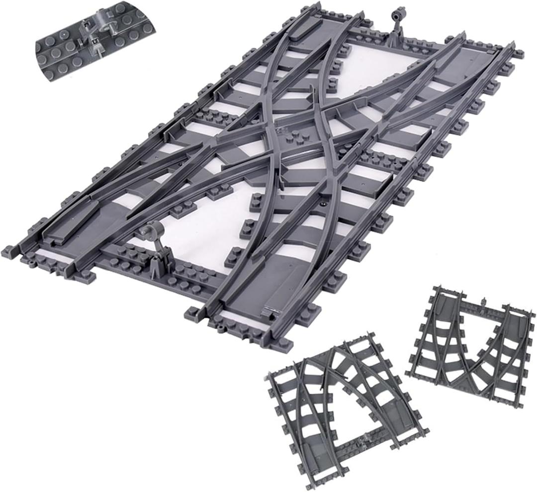City Train Track Building Block Accessories, Train Track Accessories and Railway Track Expansion are Compatible with All Major Brands (Two Way Track Change)