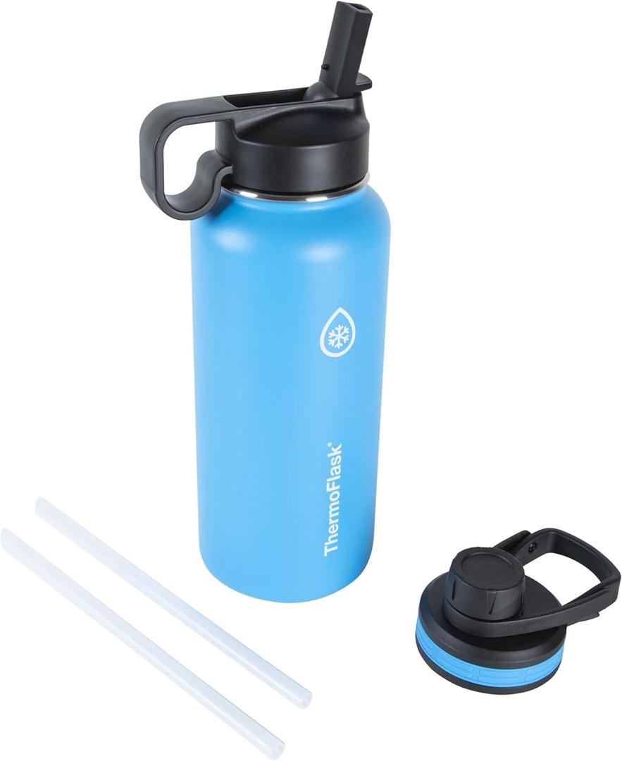 ThermoFlask 32 oz Double Wall Vacuum Insulated Stainless Steel Water Bottle - Reusable with Leakproof Chug & Straw Lids - Keeps Drinks Cold 24 hr/Hot 12 hr - Easy Maintenance - Gym/On-the-Go, Capri