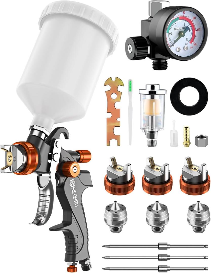 Car Painting Gun, HVLP Paint Sprayer Gun for Painting Cars, House Painting, Paint Guns Automotive, 1.3/1.5/1.7mm High-Precision Nozzles, Varnish and Top Coat