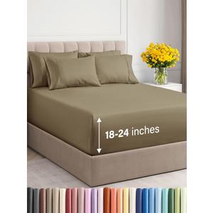 Extra Deep Cal King Sheet Set - 6 Piece Breathable & Cooling Sheets - Hotel Luxury Bed Sheets Set - Easy & Secure Fit - Soft, Wrinkle Free & Comfy Sheets Set - Khaki Sheet Set with Extra Deep Pockets
