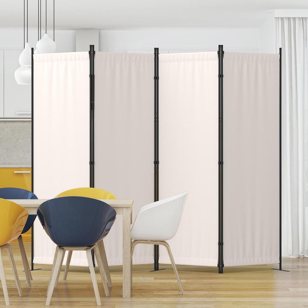 Room Divider 4 Panel Partition Room Dividers & Folding Privacy Screens w/ 3 Metal Feet,88" W Portable Wall Doubles as a Dressing Screen Wall Divider for Office Bedroom Children's Room,White