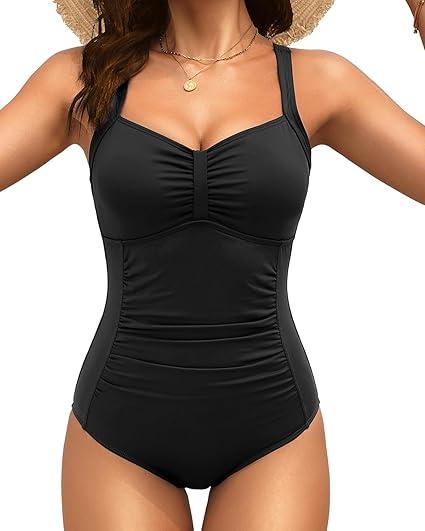 Tempt Me Women Ruched Slimming One Piece Swimsuits Tummy Control Vintage Bathing Suits
L
