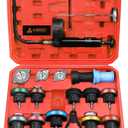 Radiator Pressure Tester Kit, 18PCS Automotive Water Tank Manual Pump Pressure Test Tool and Adapters Work on Cooling System Leak Down Detection for Cars Motorcycles Trucks Airlifts, Red