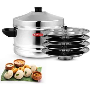 Stainless Steel Idli Cooker, 4 Plates Idli Maker With Whistle (16 Idli, Pack of 1)