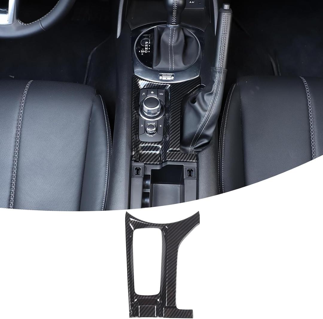 Center Console Gear Shift Button Panel Trim Frame Compatible with Mazda MX-5 Miata ND 2016-2025 ABS Center Console Multimedia Knob Panel Trim Cover (Carbon Fiber Pattern)