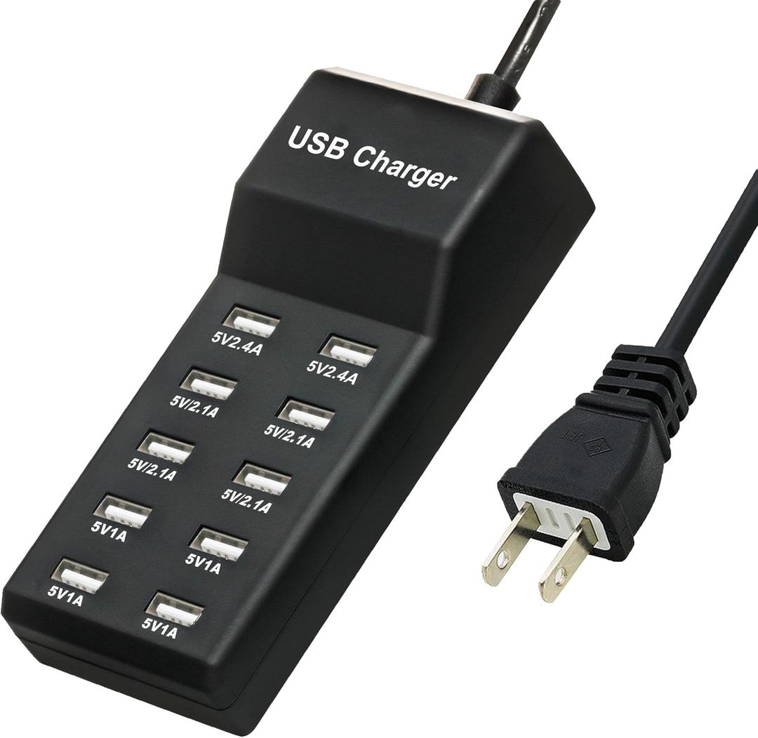 50W USB Charging Station with 10-Port Family-Sized Smart USB Ports for Multiple Devices - Smart Phone, Tablet, Laptop Computer - for iPhone 15/14/13 Black