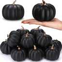 Liliful 12 Pack 4 Inch Fall Harvest Black Artificial Pumpkins Crafts Rustic Decorative Pumpkin Foam Pumpkins Decoration for Halloween Thanksgiving Wedding Dining Table Centerpiece Decorating