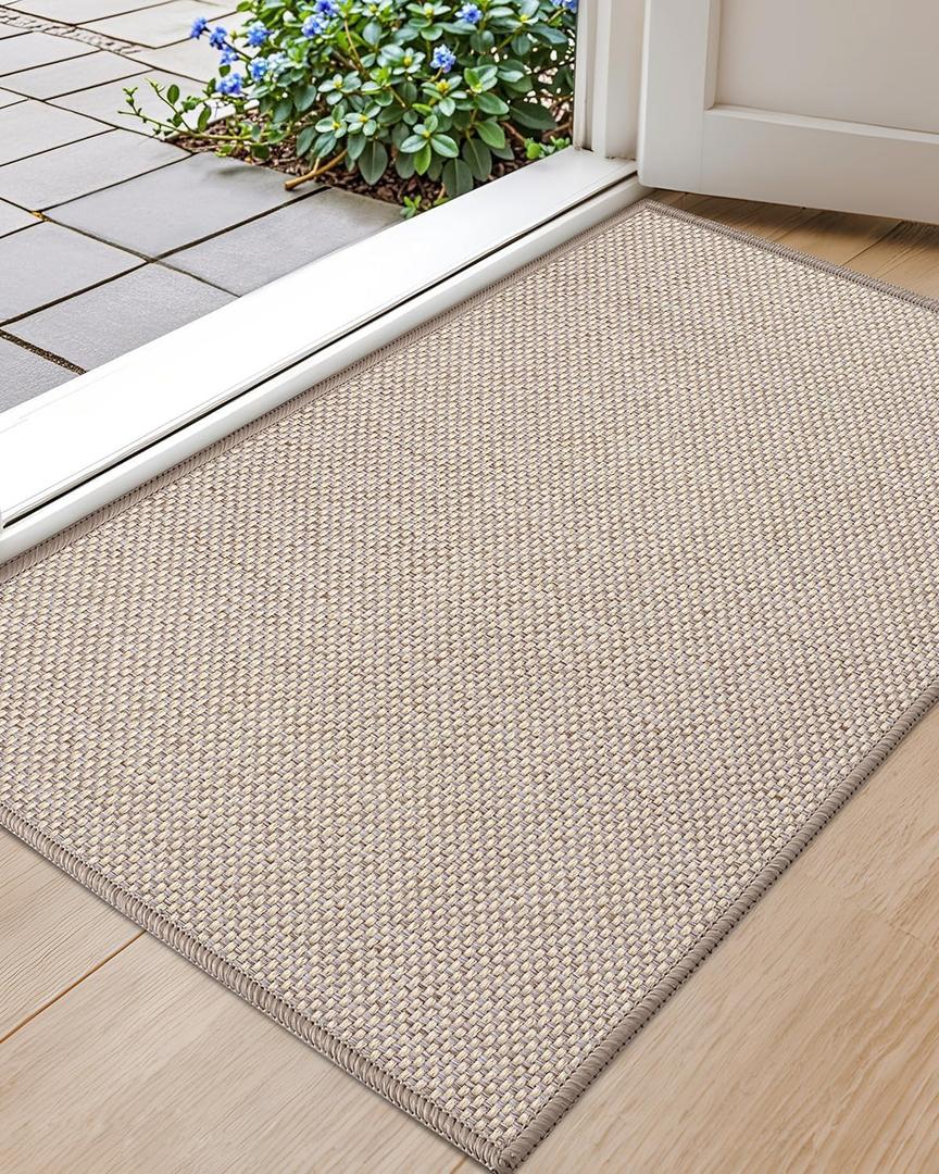 Color&Geometry Door Mat 17"x29", Front Door Mat Indoor Rugs for Entryway, Non Slip Washable Low-Profile Inside Doormat, Entry Mat Entry Rug Indoor Entrance, Khaki (Rolled-up NO Creases)