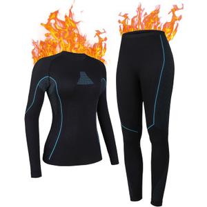ATTRACO Long Thermal Underwear for Women Stretch Long Johns Women Ski Base Layer Cold Weather Blue XL