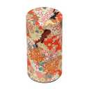 Waraku Fuuka Japanese Pokkan Coffee Spice Tea Tin Canister Washi Paper Storage with Lid 7.05 oz Capacity (Eto)